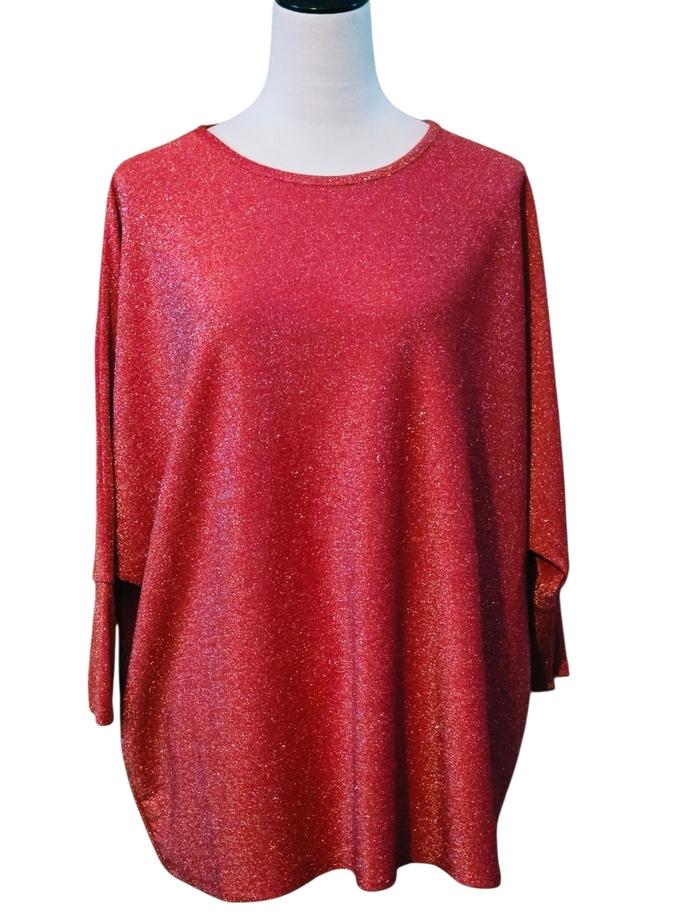 Love Scarlett Women's 2X Sparkly Bright Red Shimmer Top Festive Metallic